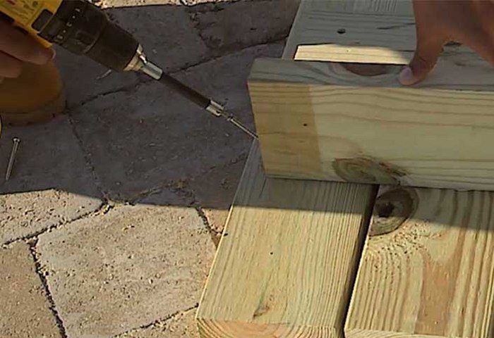 DRIVE SCREWS INTO TWO OUTERMOST SLATS via THE HOME DEPOT