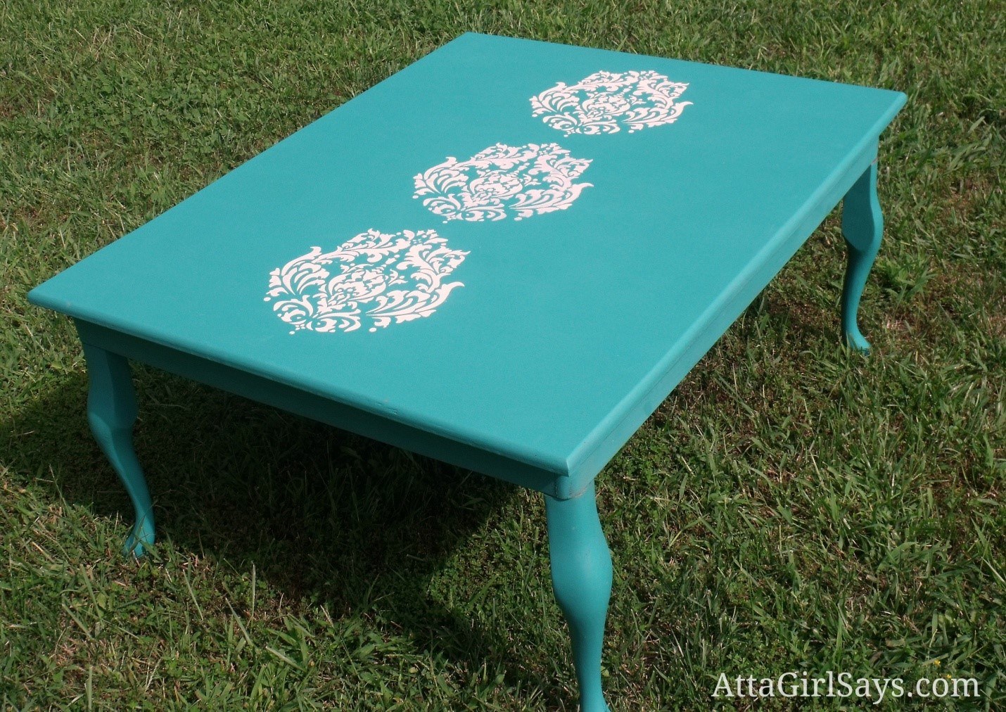 Stenciled coffee table via Atta Girl Says