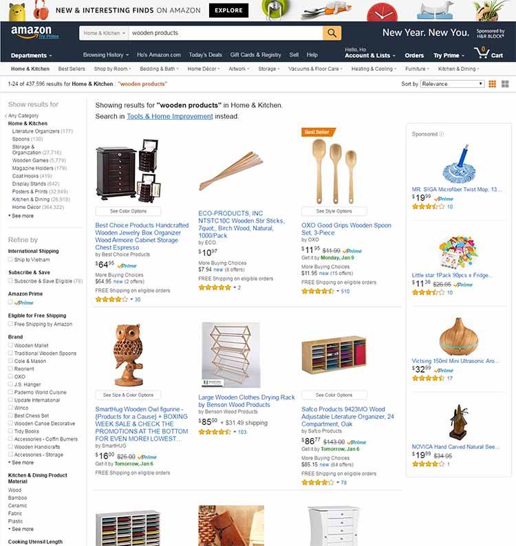 Wooden products on Amazon