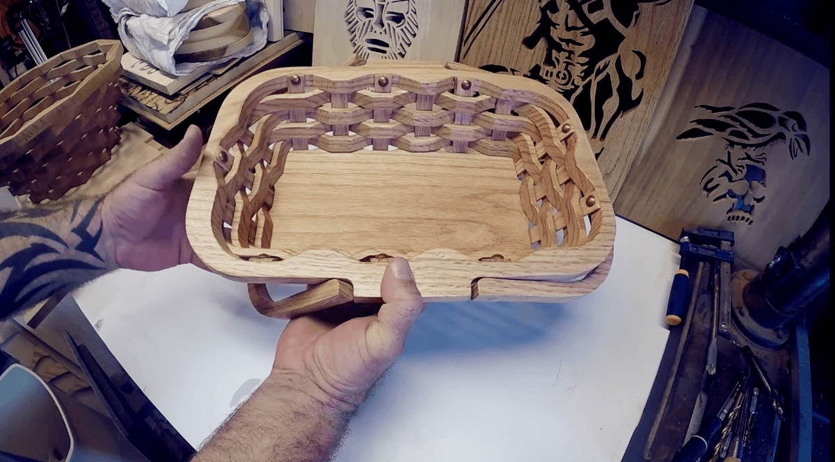 A woven picnic basket made of oak
