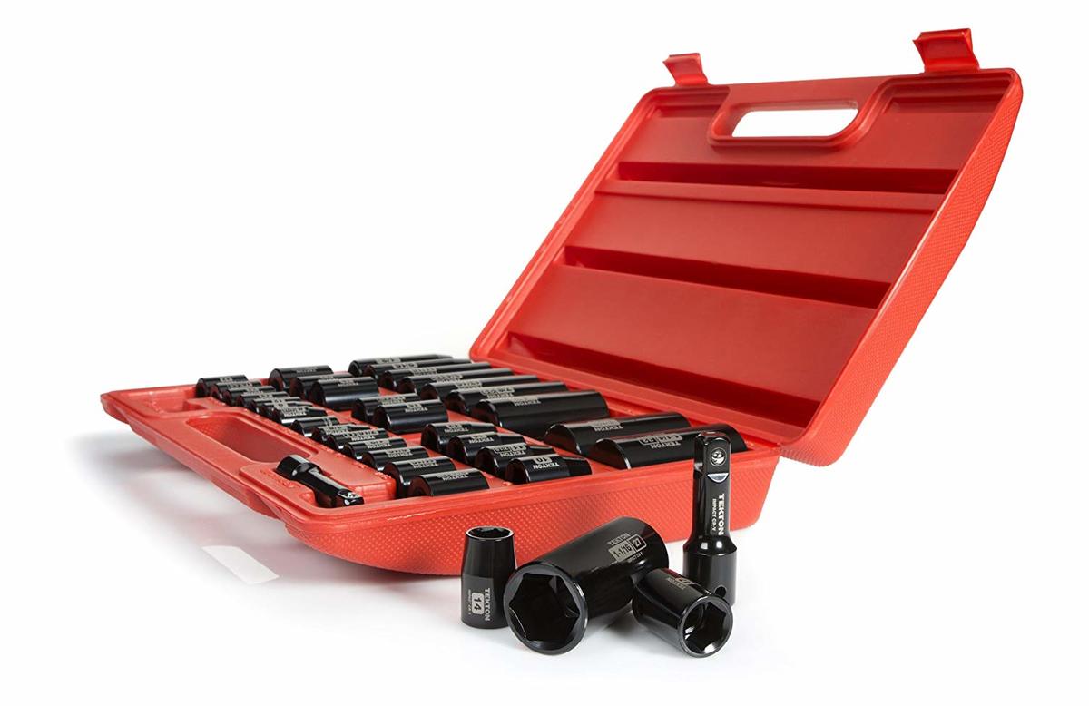 TEKTON 3/8-Inch and 1/2-Inch Drive Impact Socket Set, Inch/Metric, Cr-V, 6-Point, 3/8-Inch - 1-1/4-Inch, 8 mm - 32 mm, 38-Piece | 4888